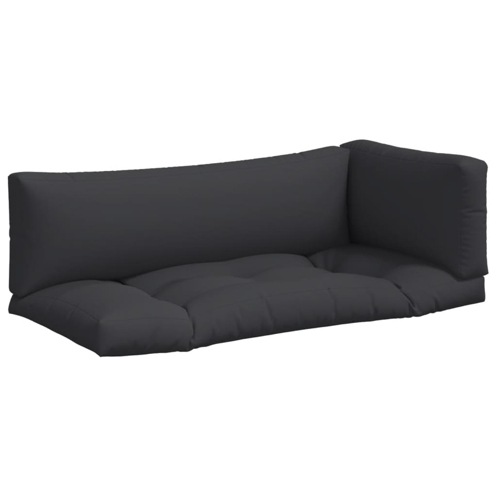 Black polyester pallet cushion set with three pieces: seat, back, and side.