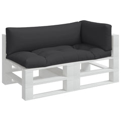 Three-piece set of black polyester cushions for pallet furniture, including seat, back, and side.