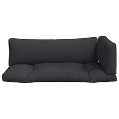 Black polyester pallet cushion set with three pieces: seat, back, and side.