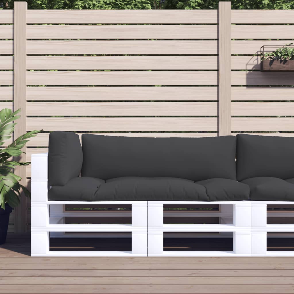 Three black polyester cushions for a pallet sofa, including seat, back, and side pieces.