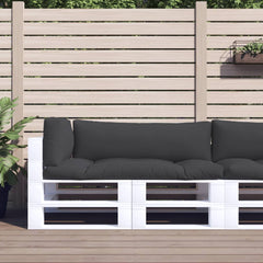 Three black polyester cushions for a pallet sofa, including seat, back, and side pieces.