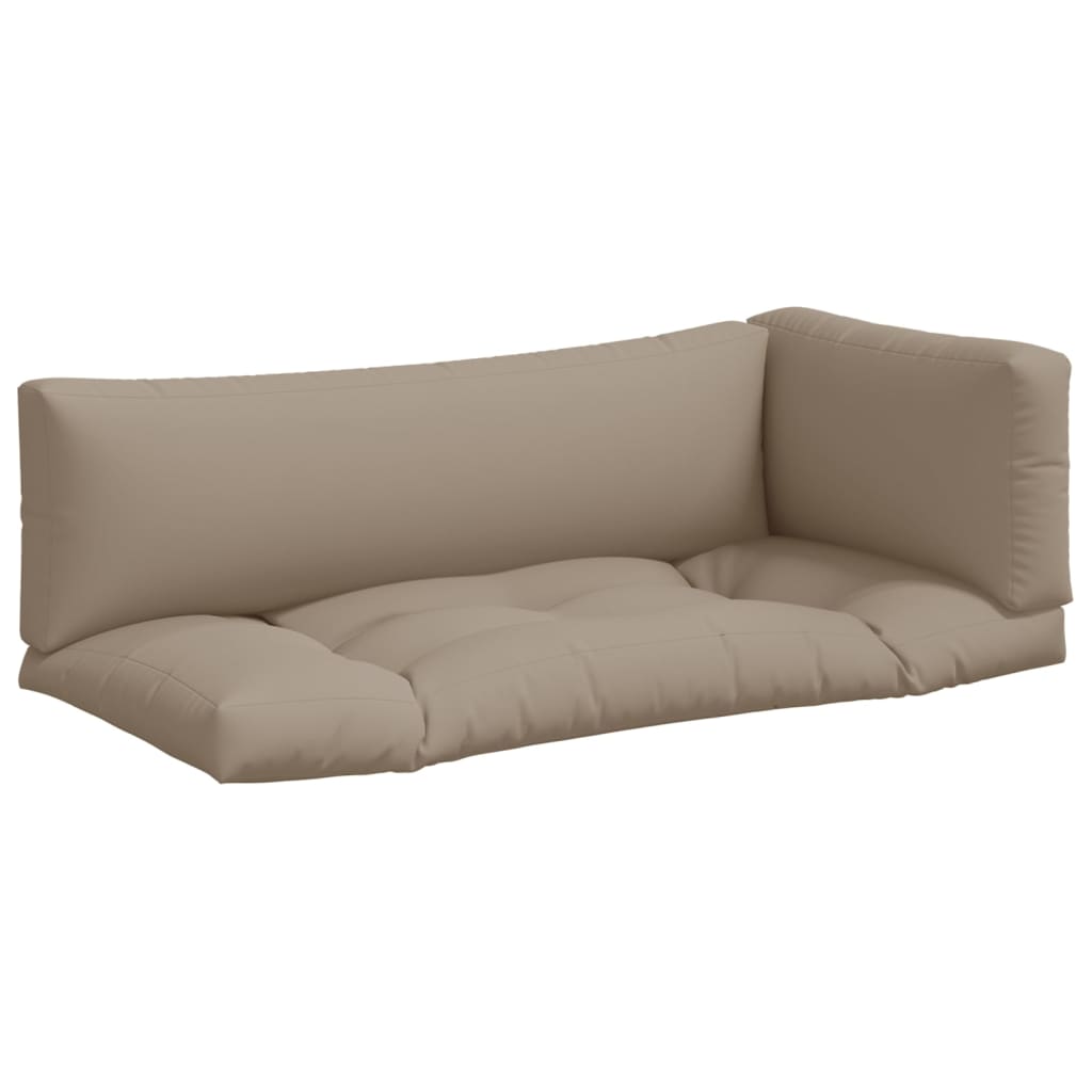Taupe polyester pallet cushion set with three pieces: seat, back, and side.