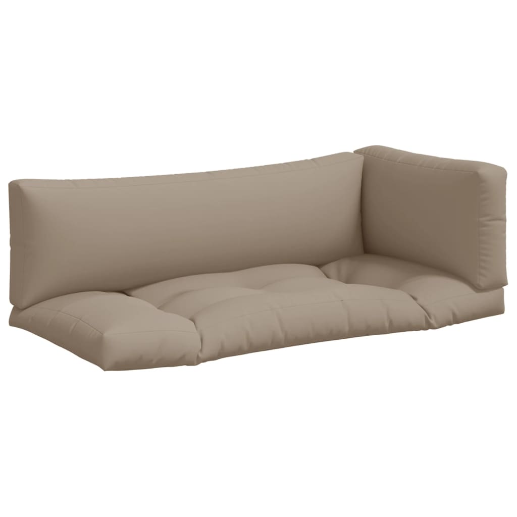 Taupe polyester pallet cushion set with three pieces: seat, back, and side.