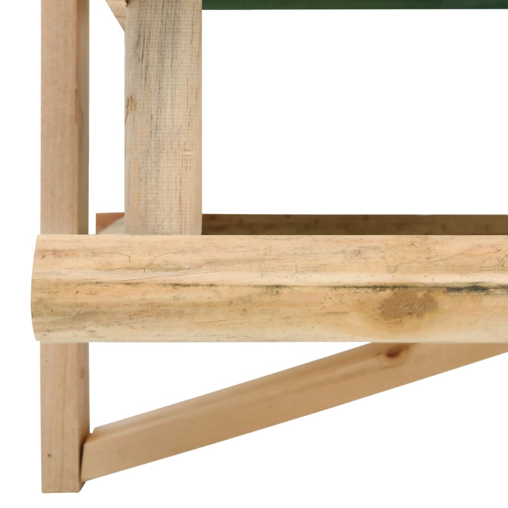 Solid fir wood bird feeder with weather-resistant green roof and wooden frame.