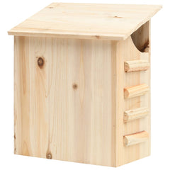 Wooden bat house made from solid firwood, measuring 11.8x7.9x15 inches, with slanted roof and entry hole.