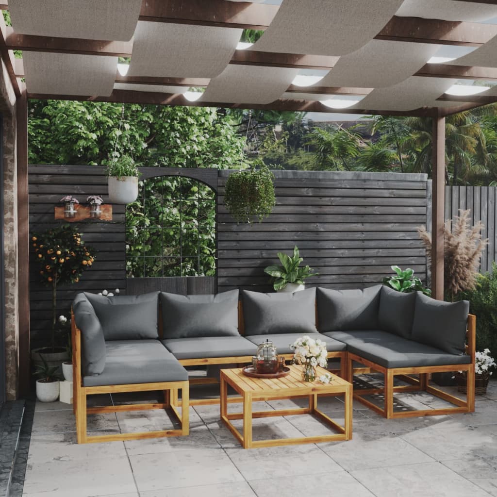 Garden Lounge Set Natural wood, Dark grey cushions