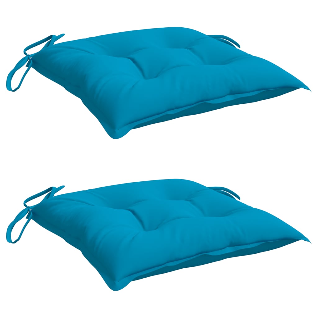 Two light blue Oxford fabric chair cushions with ties, 15.7x15.7x2.8 inches.