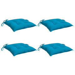 Set of four light blue Oxford fabric chair cushions with ties, 15.7x15.7x2.8 inches each.