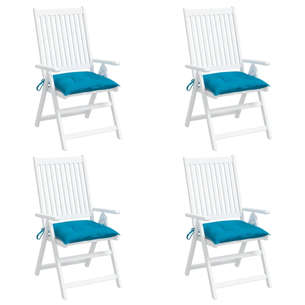 Four light blue Oxford fabric chair cushions, each 15.7x15.7x2.8 inches, with non-slip ropes.