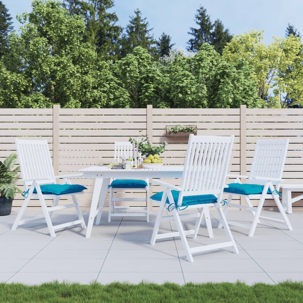 Four light blue Oxford fabric chair cushions, each 15.7x15.7x2.8 inches, with non-slip ropes.