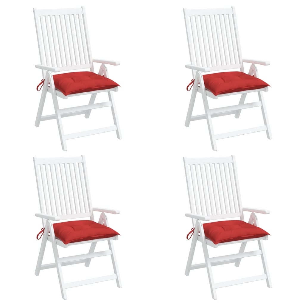 Four red Oxford fabric chair cushions, each 15.7x15.7x2.8 inches, with tie ropes.