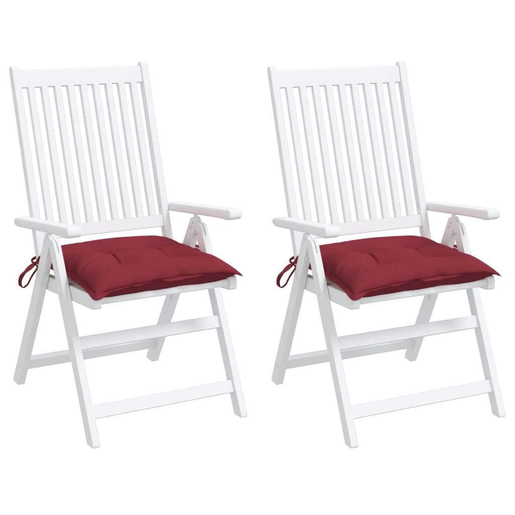 Two wine red Oxford fabric chair cushions, 15.7x15.7x2.8in, with ties, 2-pack.