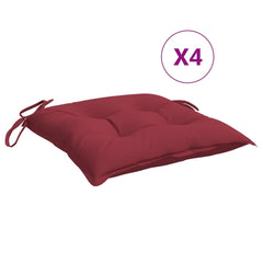 Four wine red Oxford fabric chair cushions with ties, 15.7x15.7x2.8 inches each.