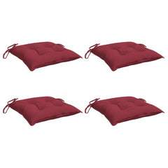 Four wine red Oxford fabric chair cushions, each 15.7x15.7x2.8 inches with ties.