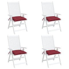 Four wine red Oxford fabric chair cushions, each 15.7x15.7x2.8 inches, with non-slip ties.