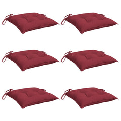 Six wine red Oxford fabric chair cushions with ties, each 15.7x15.7x2.8 inches.