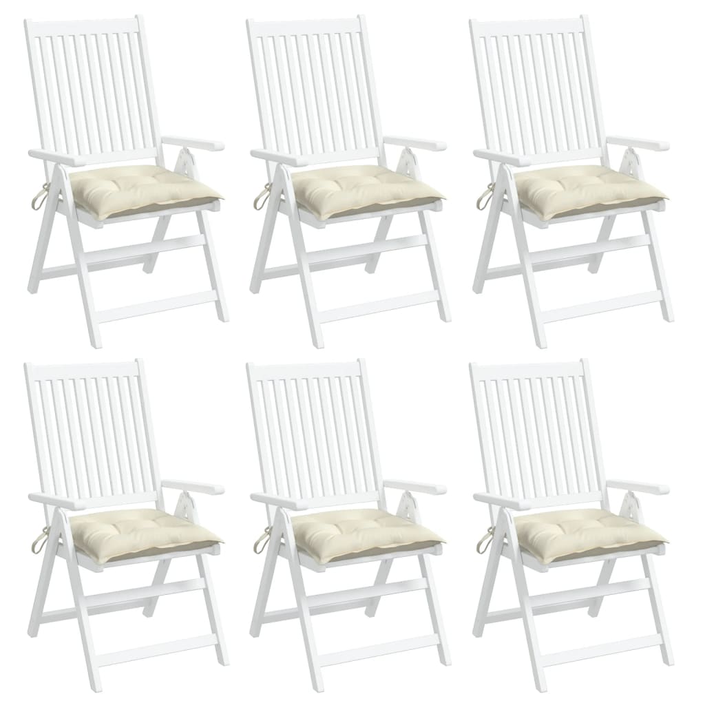 Set of six cream white Oxford fabric chair cushions, 19.7x19.7x2.8 inches each.