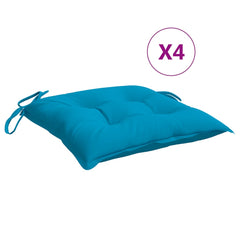 Four light blue Oxford fabric chair cushions, each 19.7x19.7x2.8 inches with ties.