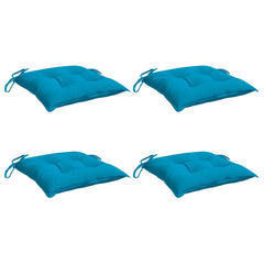 Four light blue Oxford fabric chair cushions, each 19.7x19.7x2.8 inches with ties.
