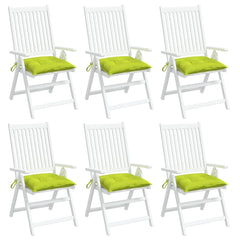 Six bright green Oxford fabric chair cushions with ties, 19.7x19.7x2.8 inches, pack of six.