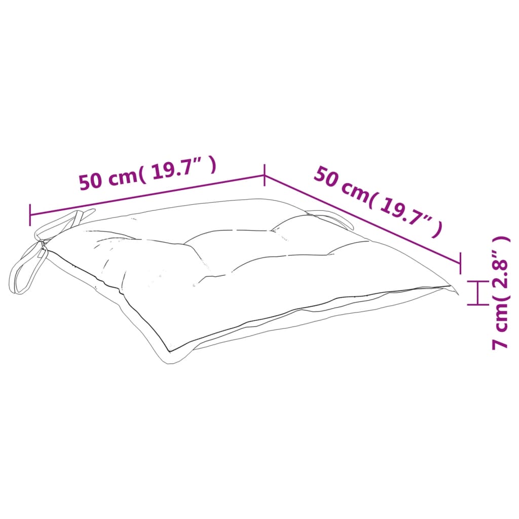 Diagram of a 50x50x7 cm square chair cushion with ties and measurement annotations.