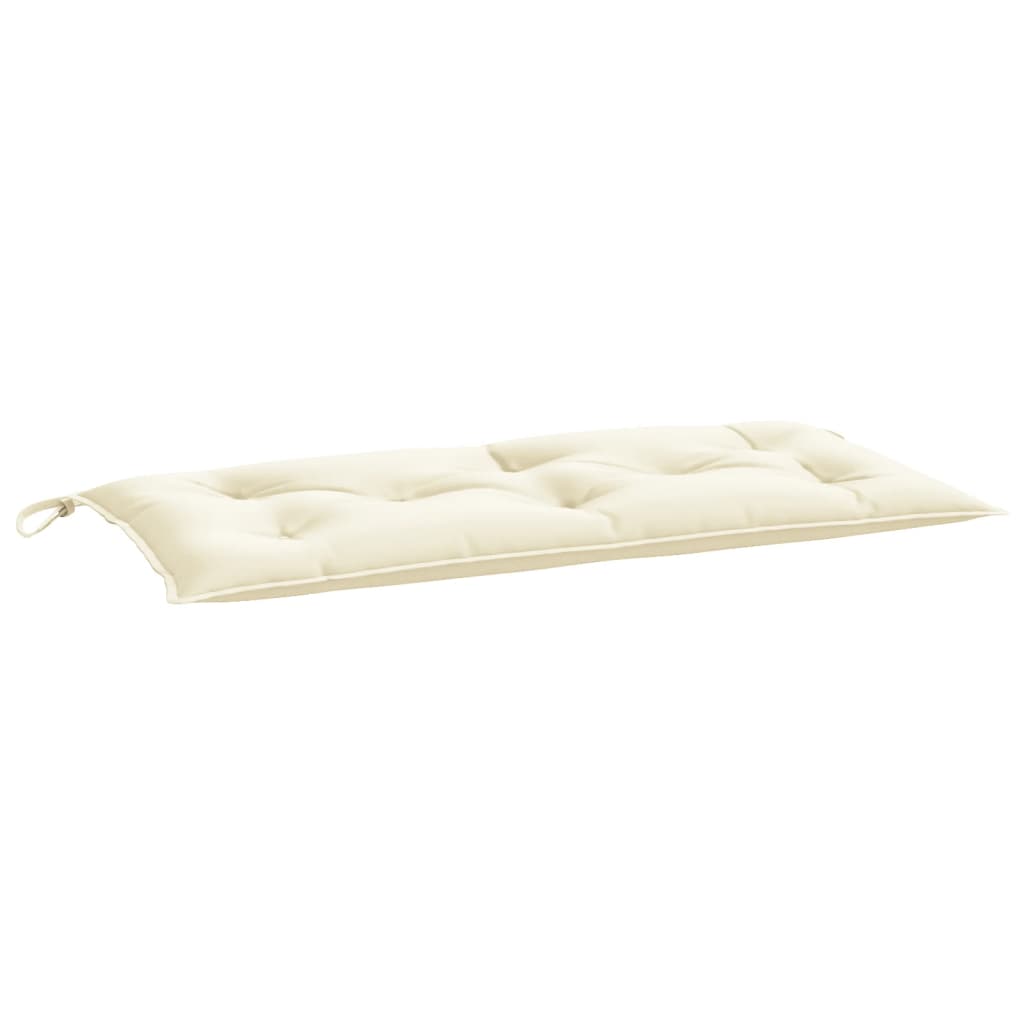 Cream white garden bench cushion in Oxford fabric, 39.4x19.7x2.8 inches, with tufted design and ties.