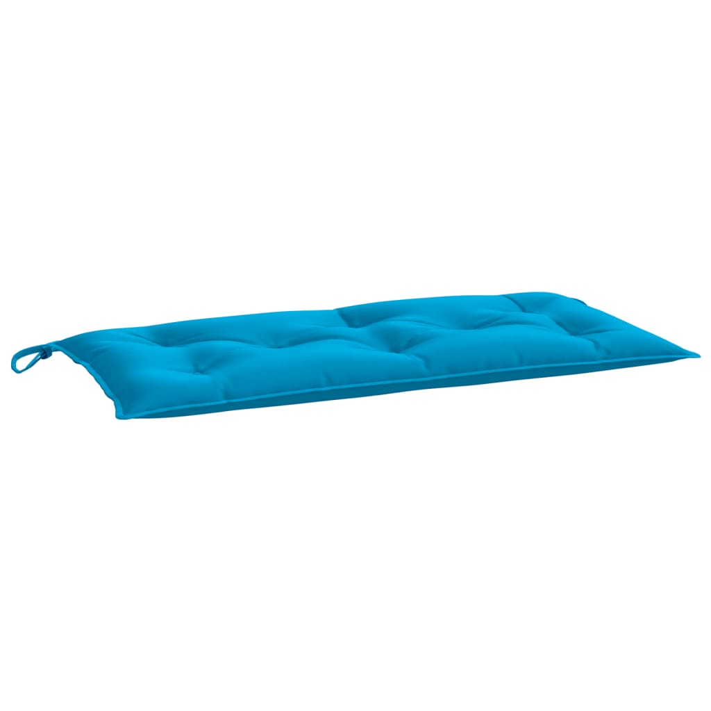 Light blue garden bench cushion made of Oxford fabric, tufted with non-slip ties.