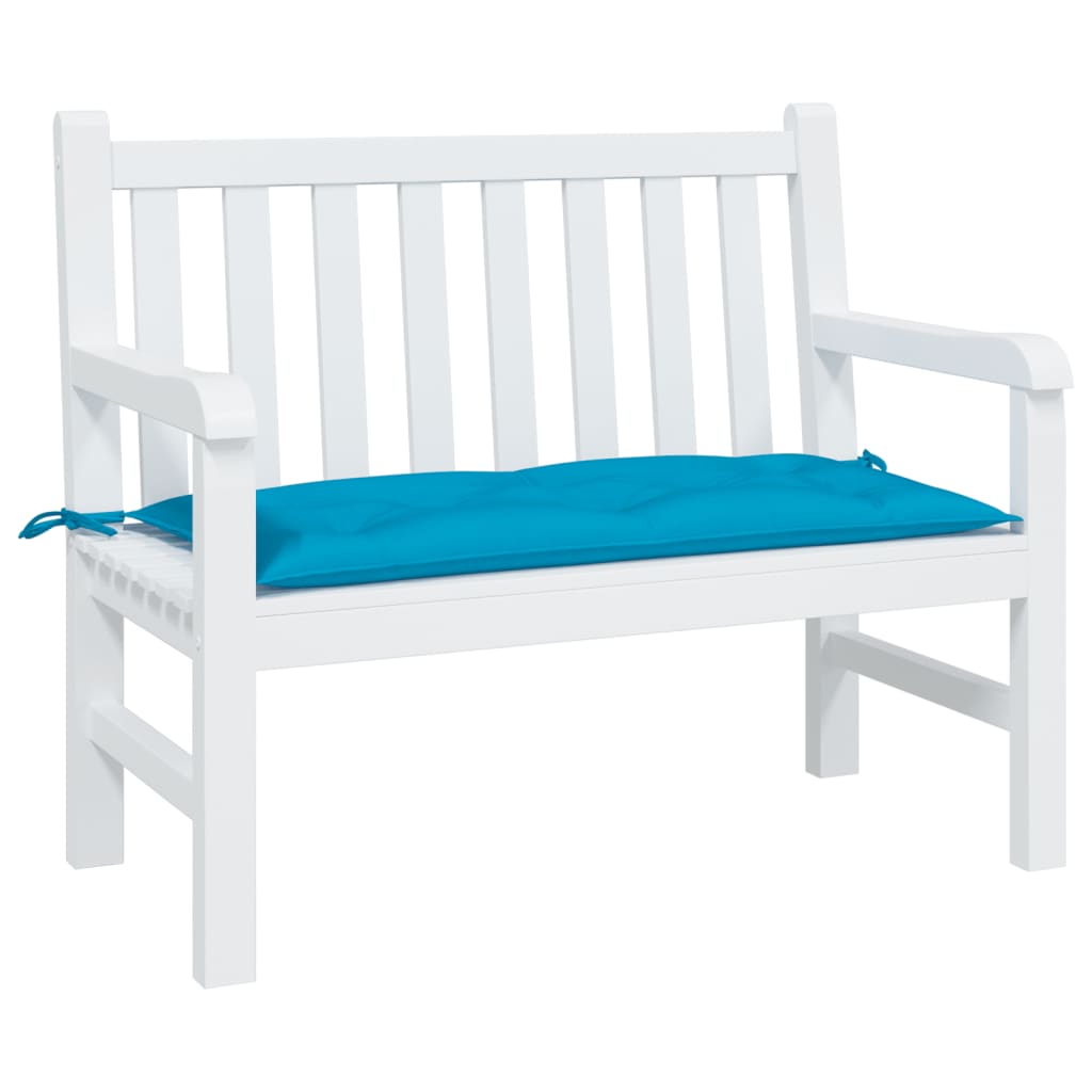 Light blue Oxford fabric garden bench cushion, 39.4x19.7x2.8in, with non-slip ropes.