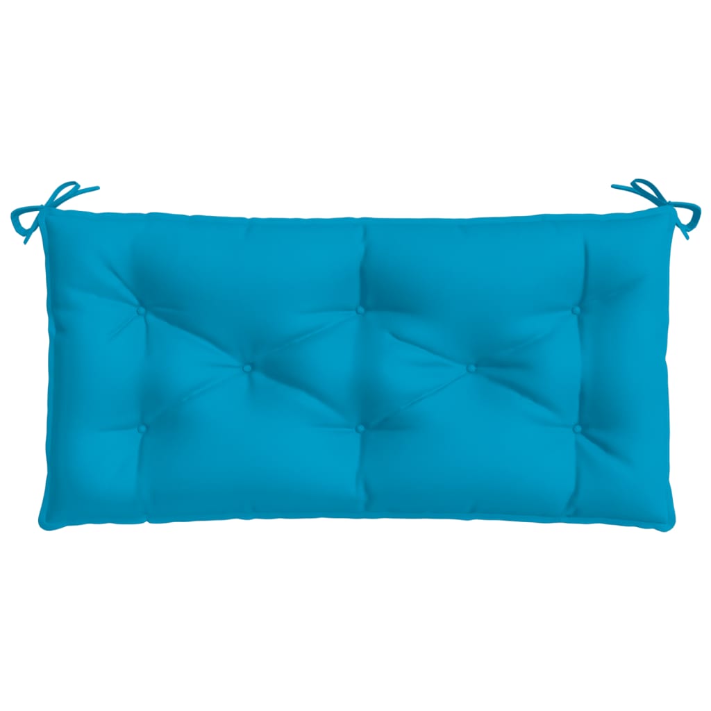 Light blue garden bench cushion in Oxford fabric with ties, 39.4x19.7x2.8 inches.