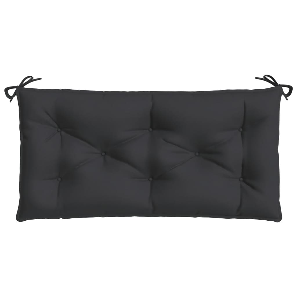 Black Oxford fabric garden bench cushion, 39.4x19.7x2.8 inches, with ties.