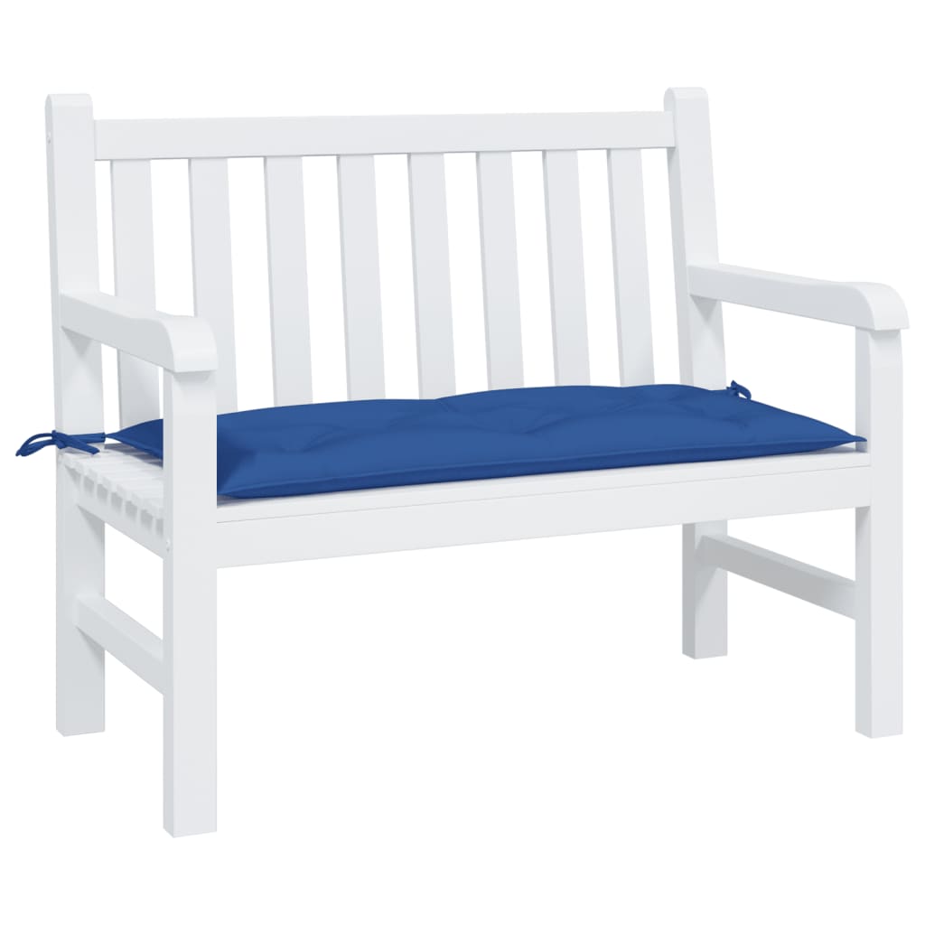 Blue Oxford fabric garden bench cushion, 39.4x19.7x2.8 inches, with ties.