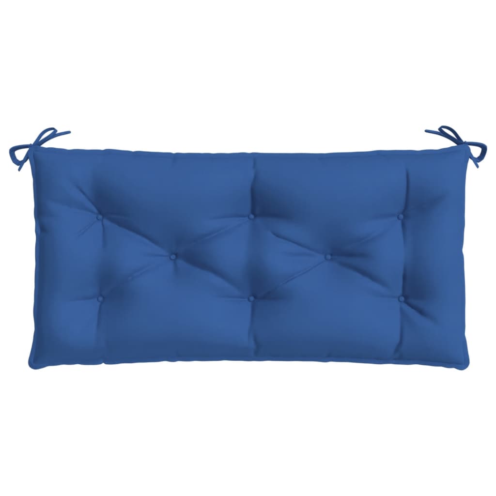 Blue Oxford fabric garden bench cushion, 39.4x19.7x2.8in, with ties and tufting.