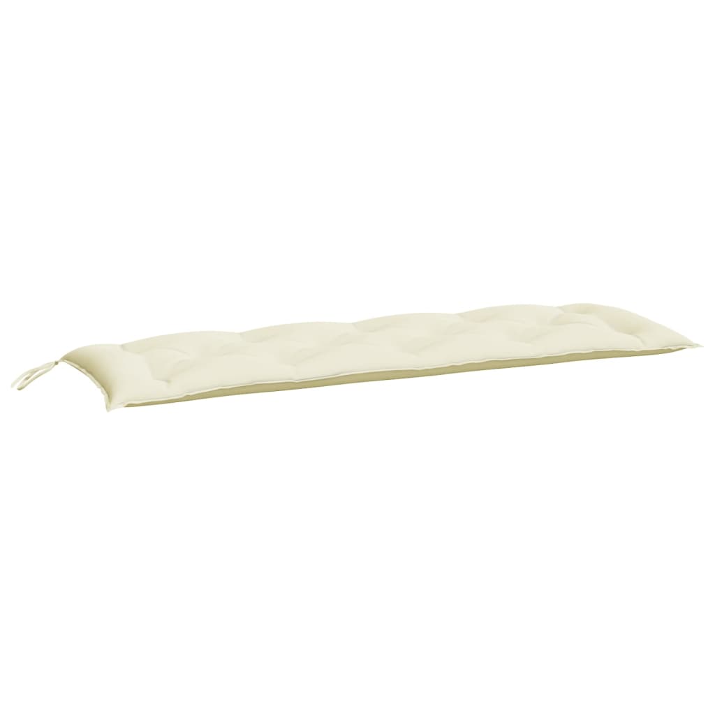 Cream white Oxford fabric garden bench cushion, 59x20x3in, with tufted design and ties.