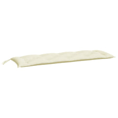 Cream white Oxford fabric garden bench cushion, 59x20x3in, with tufted design and ties.