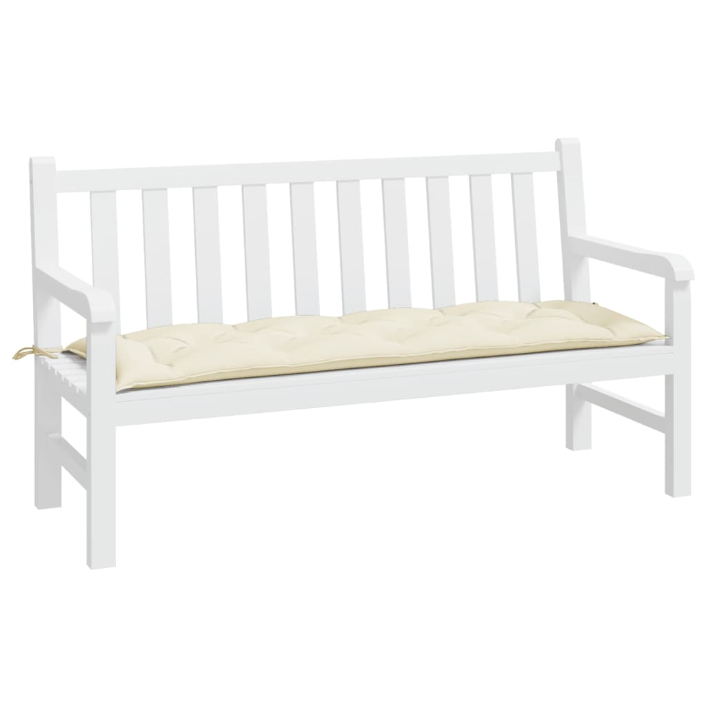 Cream white Oxford fabric garden bench cushion, 59x20x3 inches, with ties.