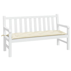 Cream white Oxford fabric garden bench cushion, 59x20x3 inches, with ties.