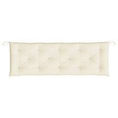Cream white Oxford fabric garden bench cushion, 59x20x3 inches, with ties and tufting.
