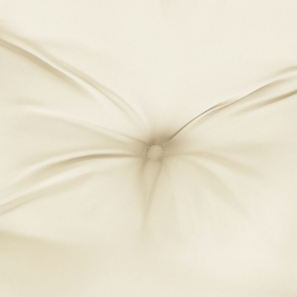 Cream white Oxford fabric garden bench cushion, 59x20x3 inches, with tufted design.