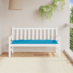 Light blue Oxford fabric garden bench cushion with ties, 59x20x3 inches.