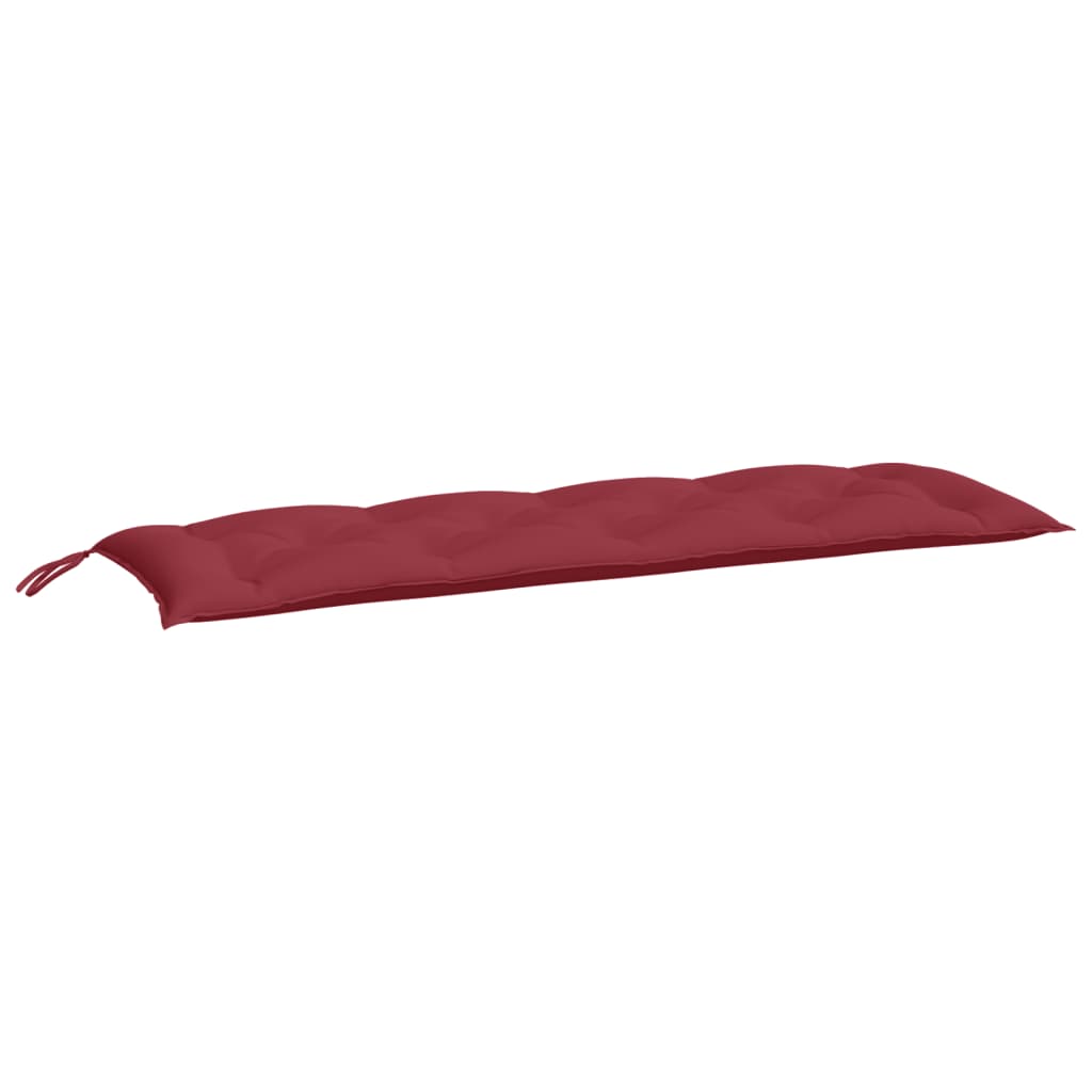 Wine red Oxford fabric garden bench cushion, 59x20x3 inches, with tufted design and ties.