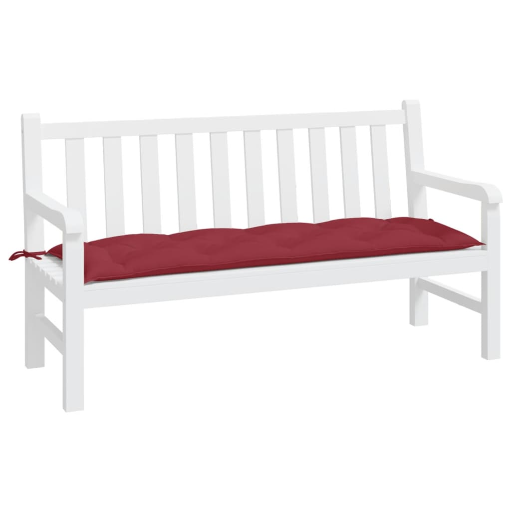 Wine red Oxford fabric garden bench cushion, 59x20x3 inches, with adjustable ties.