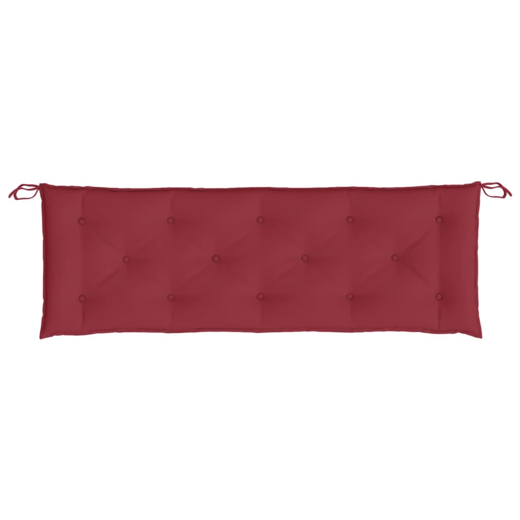 Wine red Oxford fabric garden bench cushion, 59x20x3 inches, with tufting and ties.