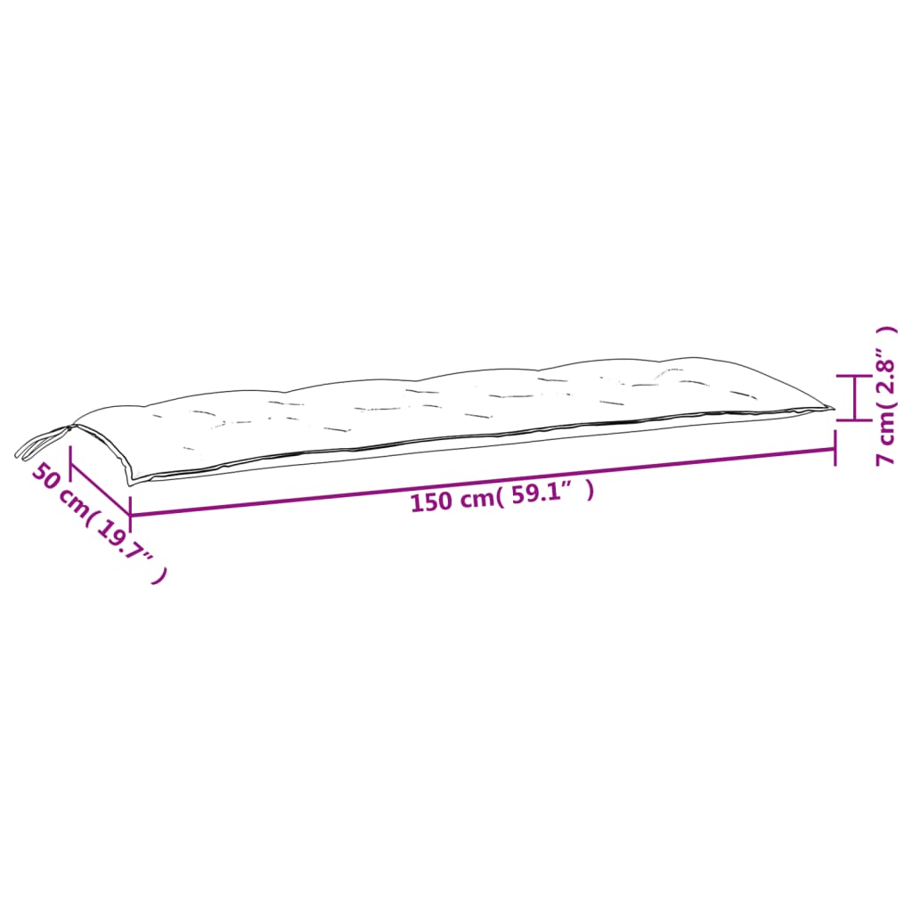 Wine red Oxford fabric garden bench cushion, 59x20x3 inches, with dimensions shown.