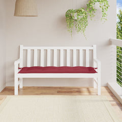 Wine red Oxford fabric garden bench cushion, 59x20x3 inches, on white bench.