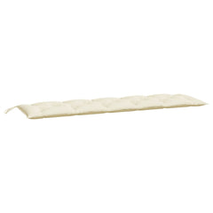 Cream white garden bench cushion in Oxford fabric, 70.9x19.7x2.8 inches, with ties.