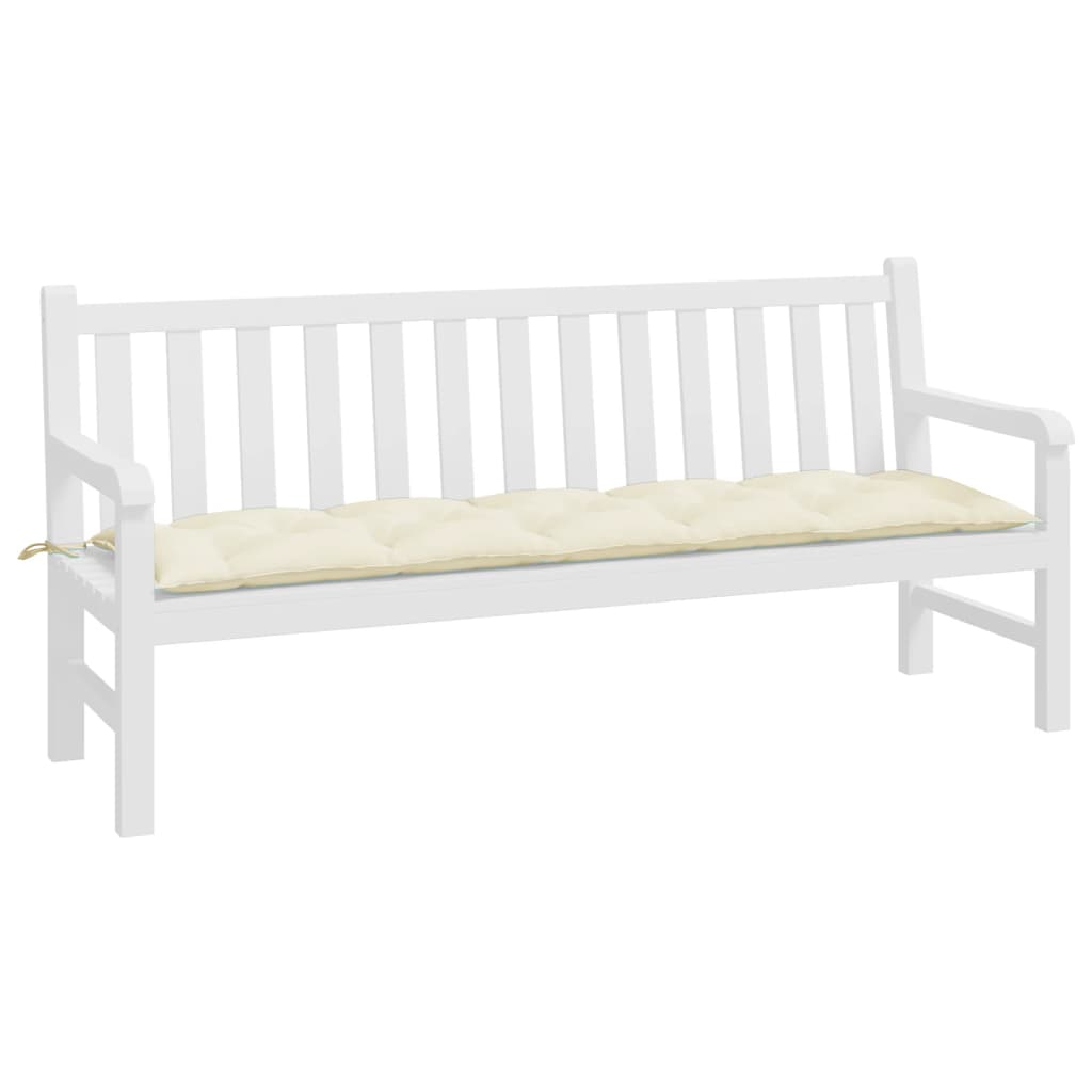 Cream white garden bench cushion in Oxford fabric, 70.9x19.7x2.8 inches, with ties.