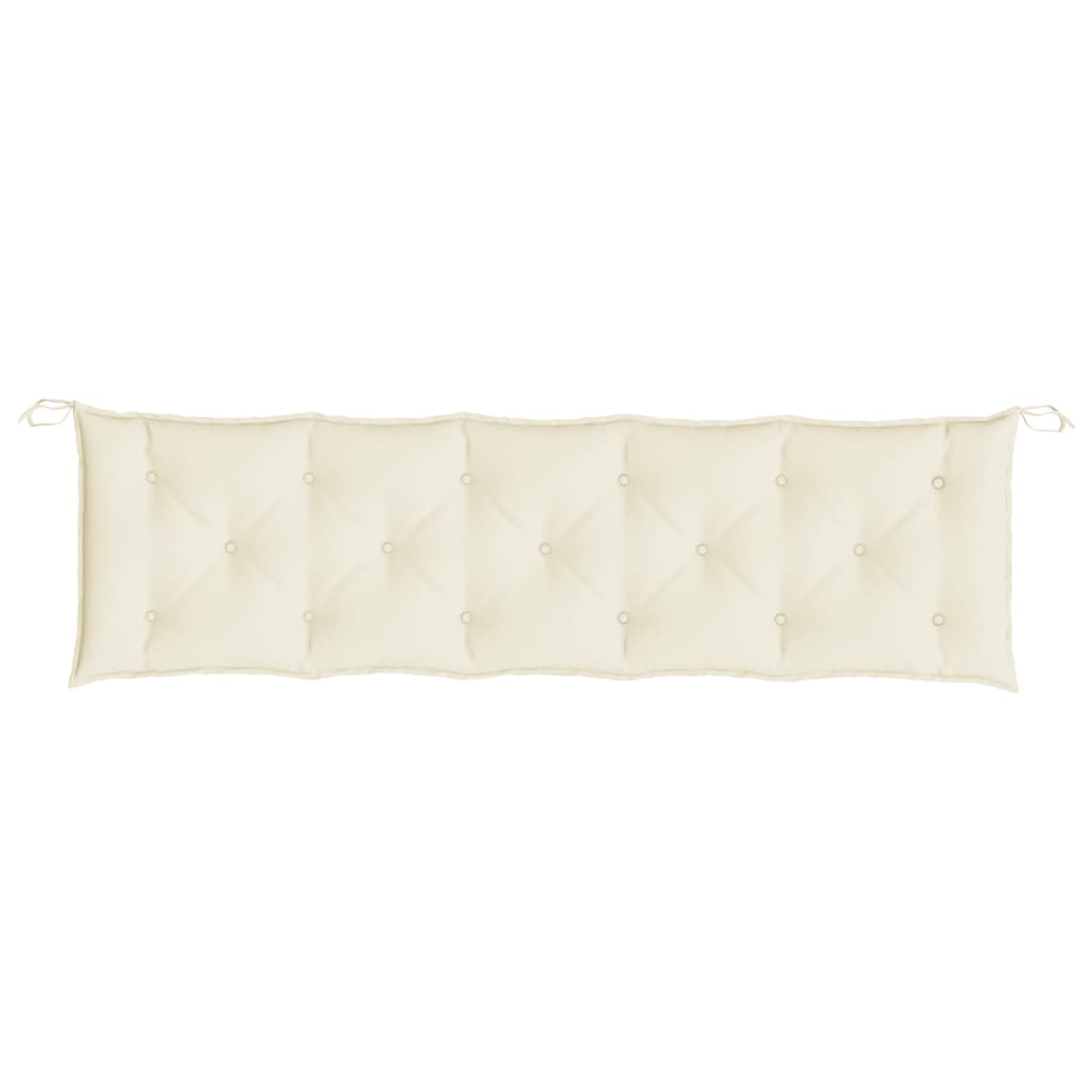 Cream white garden bench cushion in Oxford fabric with tufted design and ties, 70.9x19.7x2.8in.