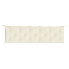 Cream white garden bench cushion in Oxford fabric with tufted design and ties, 70.9x19.7x2.8in.