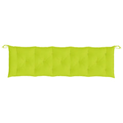 Bright green Oxford fabric garden bench cushion, 70.9x19.7x2.8 inches, with tufting and ties.
