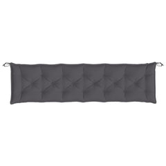 An anthracite gray tufted garden bench cushion with tie ropes on each end.
